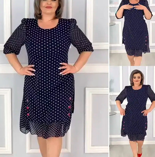 👗Elegancka sukienka z półrękawkiem i nadrukiem w kropki
