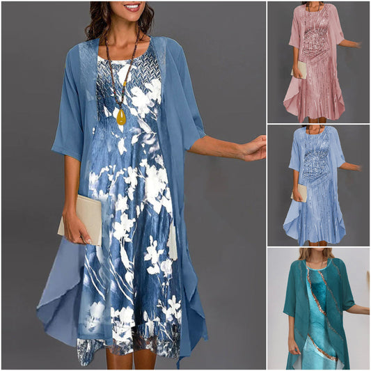 🌸Eleganckie dwuczęściowe sukienki szyfonowe w kwiaty