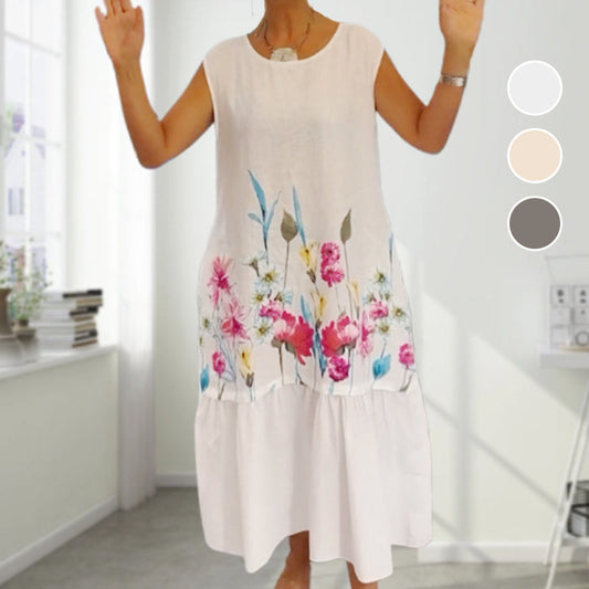 🌸Damska luźna sukienka bez rękawów z okrągłym dekoltem w kwiaty