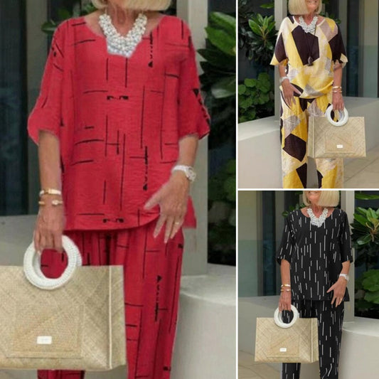 💖Damski luźny dwuczęściowy zestaw bluzka z półrękawkiem i spodnie