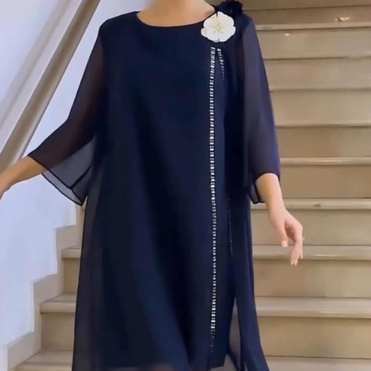 💝Siateczkowa sukienka damska z okrągłym dekoltem i kwiatowym akcentem