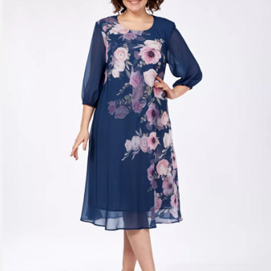 🎁🌸 Eleganckie sukienki damskie z okrągłym dekoltem w kwiaty