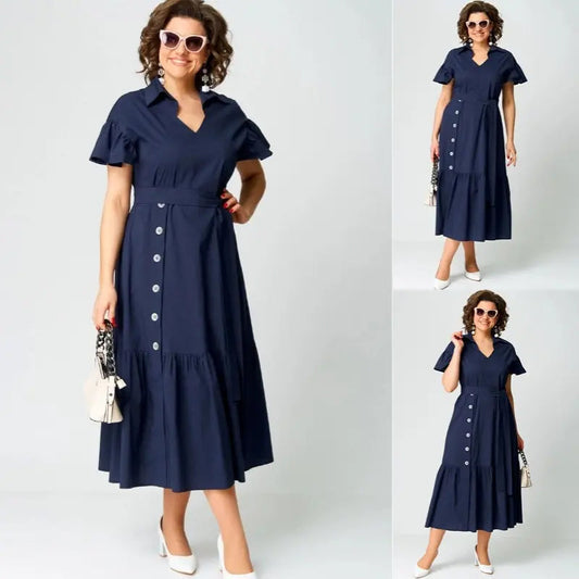 💝Eleganckie modne sukienki damskie z krótkim rękawem i paskiem w talii