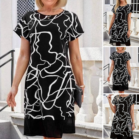 🎁🌸 Eleganckie sukienki damskie z krótkim rękawem i okrągłym dekoltem