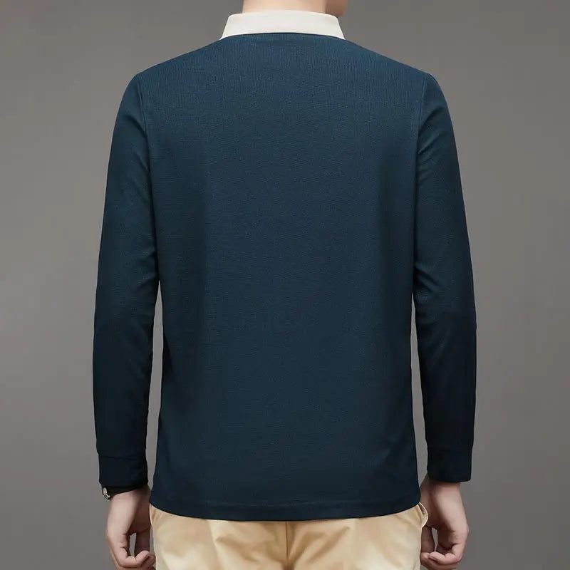 🔥köp 2 gratis frakt🔥herr Business Casual Enfärgad Slagkrage Bas-T-shirt-2