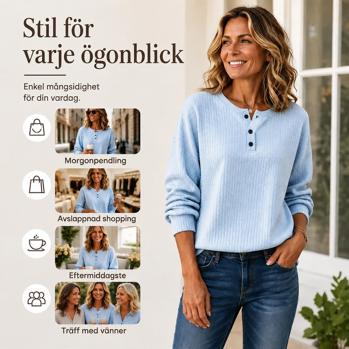 Dam casual sweatjacka i våffelstickning-3