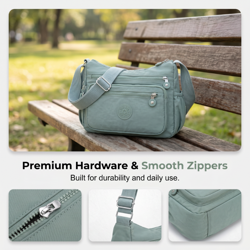 ✨ 50 % RABATT NU! ✨ Lätt nylon crossbody-väska med flera fickor – smidig, säker & perfekt för vardag & resa 🎒-5