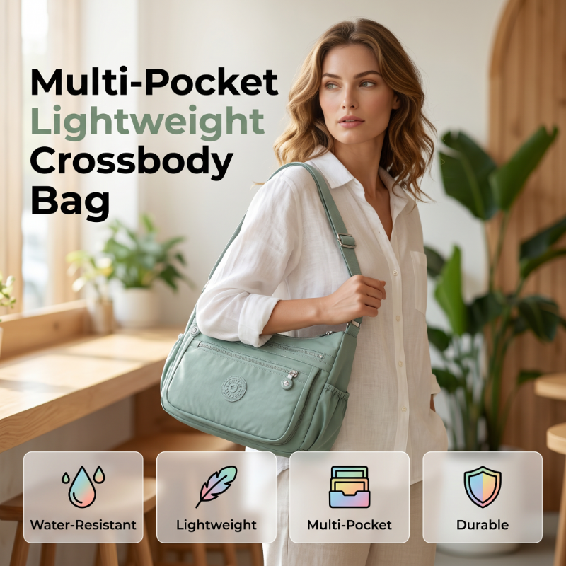 ✨ 50 % RABATT NU! ✨ Lätt nylon crossbody-väska med flera fickor – smidig, säker & perfekt för vardag & resa 🎒-2