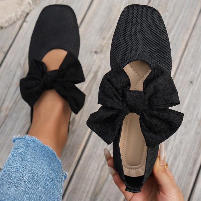 🌸 Ny kollektion – Platta damskor med fyrkantig tå 👠 Stickat tyg, elegant rosett och bekväm att ha på sig varje dag ✨-8