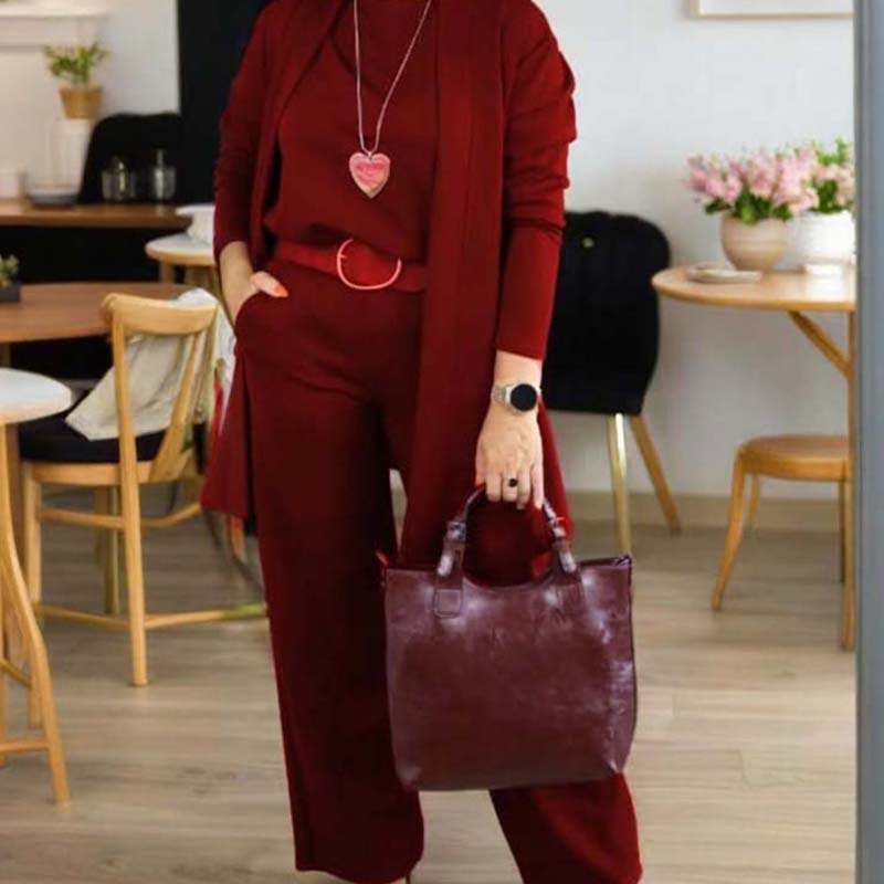 ⏳Tidsbegränsat specialerbjudande⏰Elegant 3-delat set med lång kofta, topp och byxor💞-11