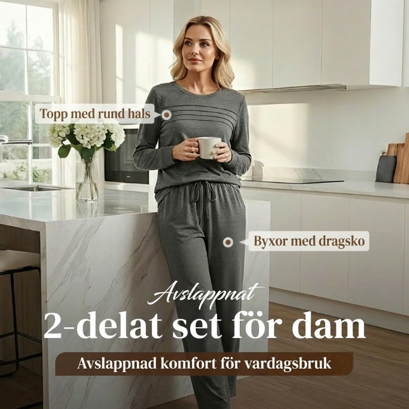 🔥50 % rabatt!🔥 Nya ankomster📦 Avslappnat set med topp och byxor med dragsko för dam