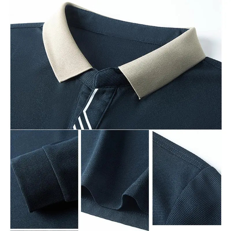 🔥köp 2 gratis frakt🔥herr Business Casual Enfärgad Slagkrage Bas-T-shirt-8