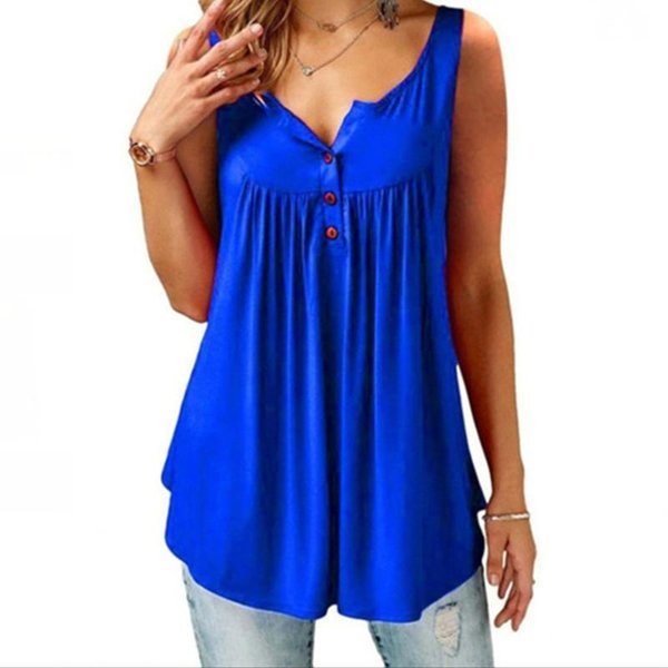 💥49% rabatt👚 Comfy Loose Button Ärmlös linne för kvinnor💕-4