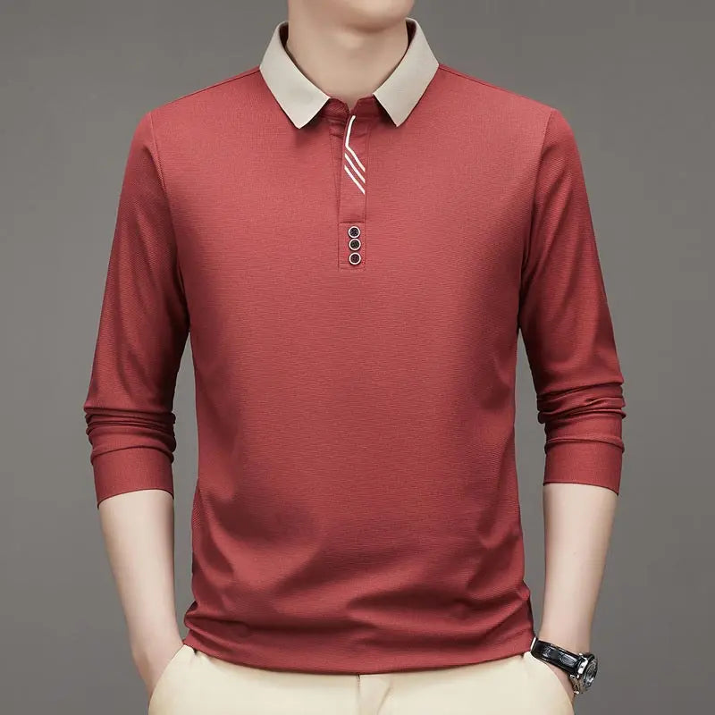 🔥köp 2 gratis frakt🔥herr Business Casual Enfärgad Slagkrage Bas-T-shirt-3