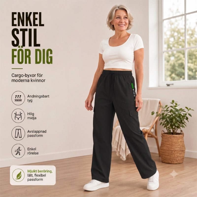 🔥50% 💥 Vintage-cargobyxor för dam med fickor – lös passform, andningsbara, justerbar midja ✨-3