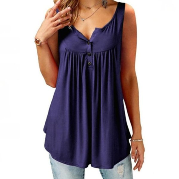 💥49% rabatt👚 Comfy Loose Button Ärmlös linne för kvinnor💕-5