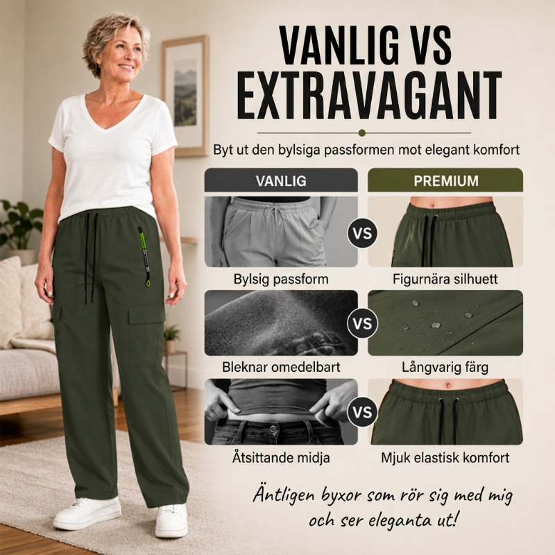 🔥50% 💥 Vintage-cargobyxor för dam med fickor – lös passform, andningsbara, justerbar midja ✨-1