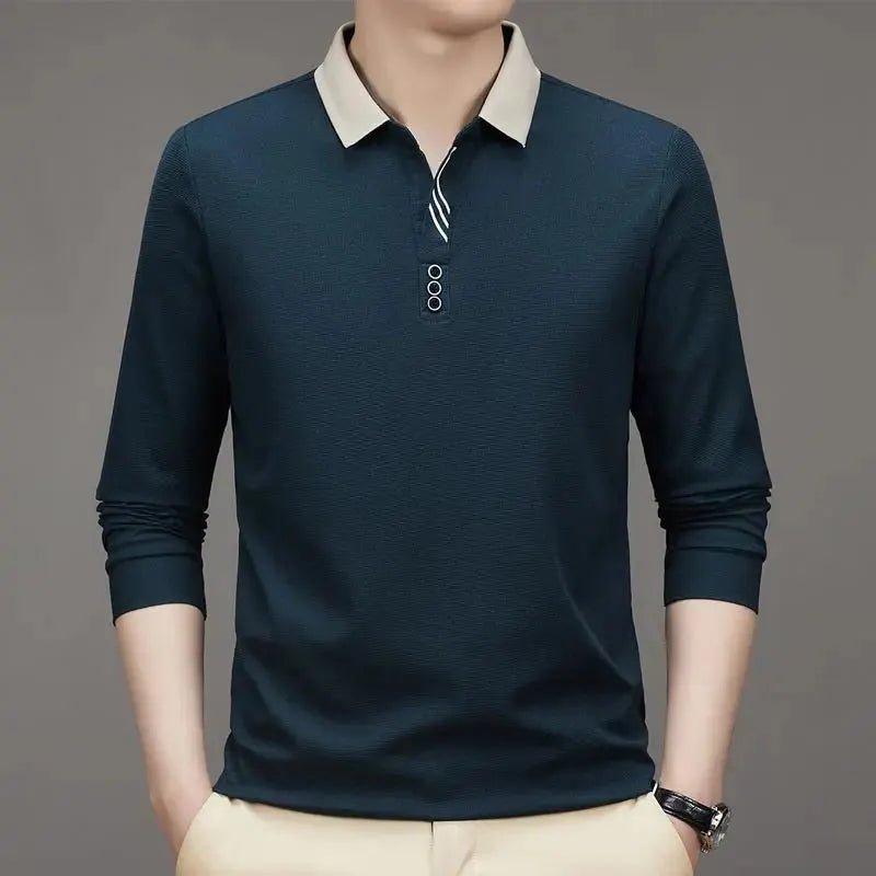 🔥köp 2 gratis frakt🔥herr Business Casual Enfärgad Slagkrage Bas-T-shirt-1