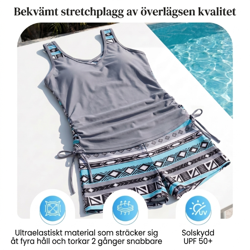 🏊‍♀️ 50% RABATT NU! 👙 Tvådelad tankini – justerbar sidorynking, pojkshorts & korsad V-ringning – perfekt för stranden 👙🏖️-4