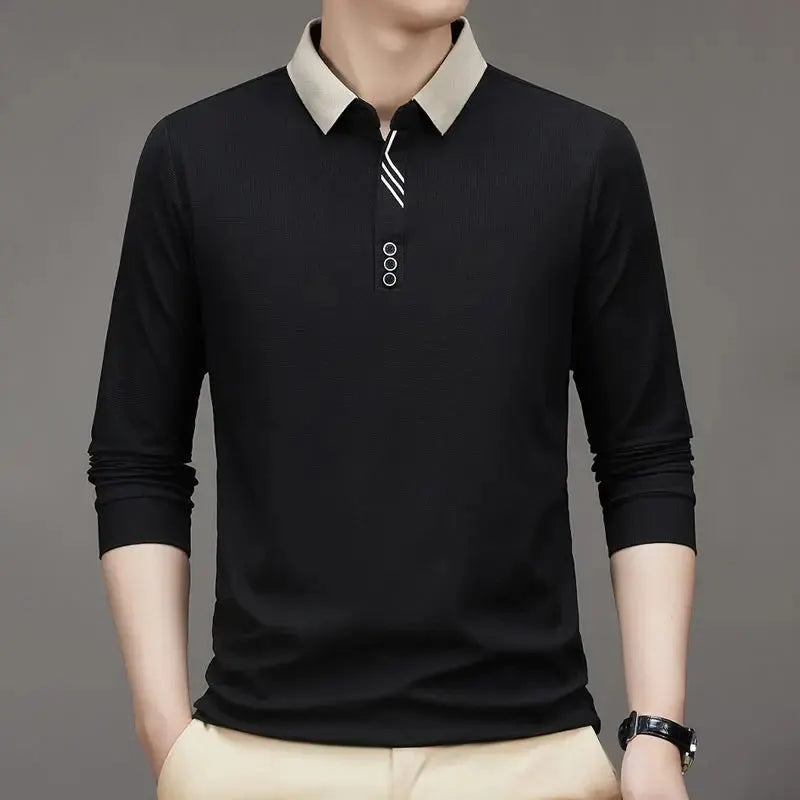 🔥köp 2 gratis frakt🔥herr Business Casual Enfärgad Slagkrage Bas-T-shirt-12