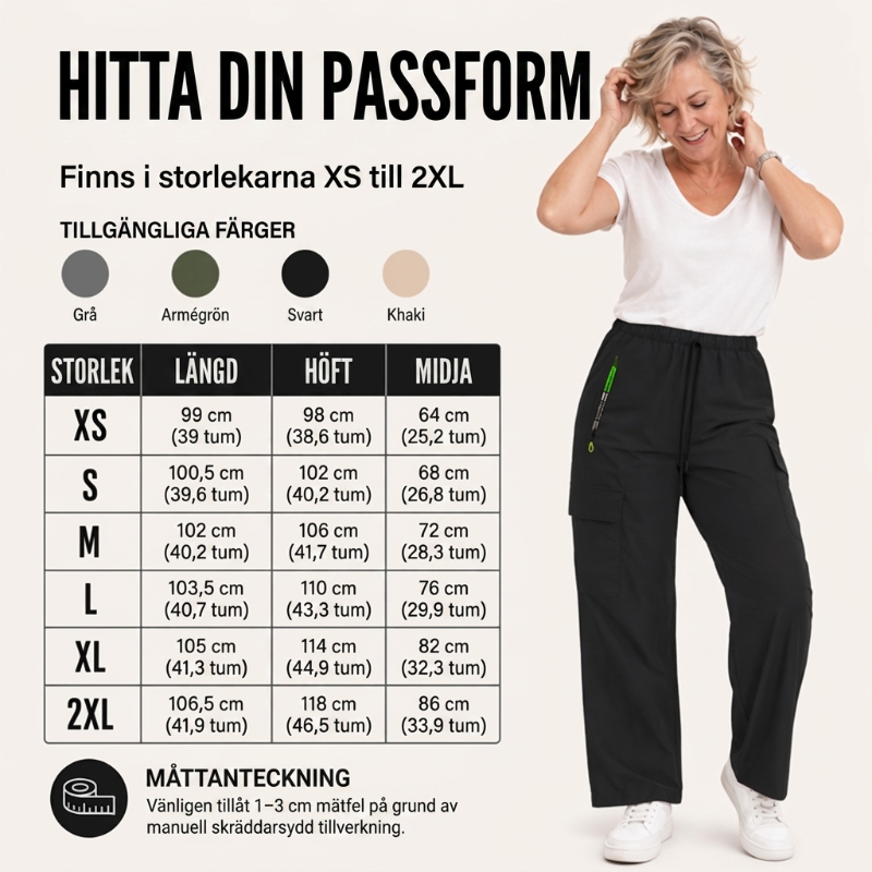 🔥50% 💥 Vintage-cargobyxor för dam med fickor – lös passform, andningsbara, justerbar midja ✨