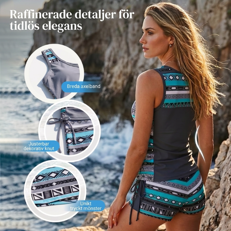 🏊‍♀️ 50% RABATT NU! 👙 Tvådelad tankini – justerbar sidorynking, pojkshorts & korsad V-ringning – perfekt för stranden 👙🏖️-5