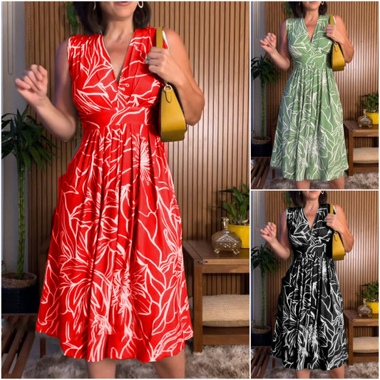 💃Modne eleganckie sukienki z nadrukiem w kształcie litery V