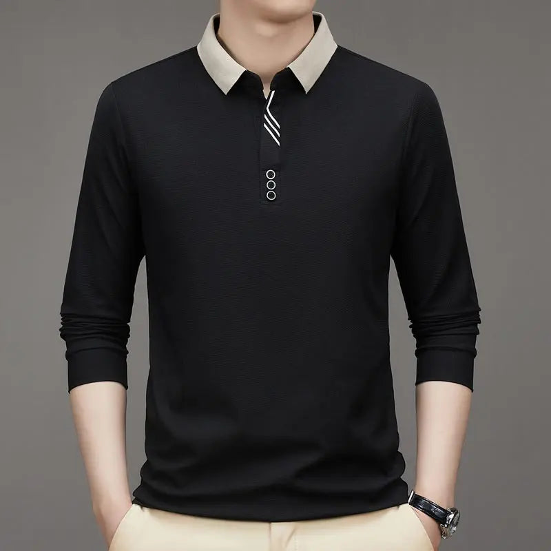 🔥köp 2 gratis frakt🔥herr Business Casual Enfärgad Slagkrage Bas-T-shirt-4