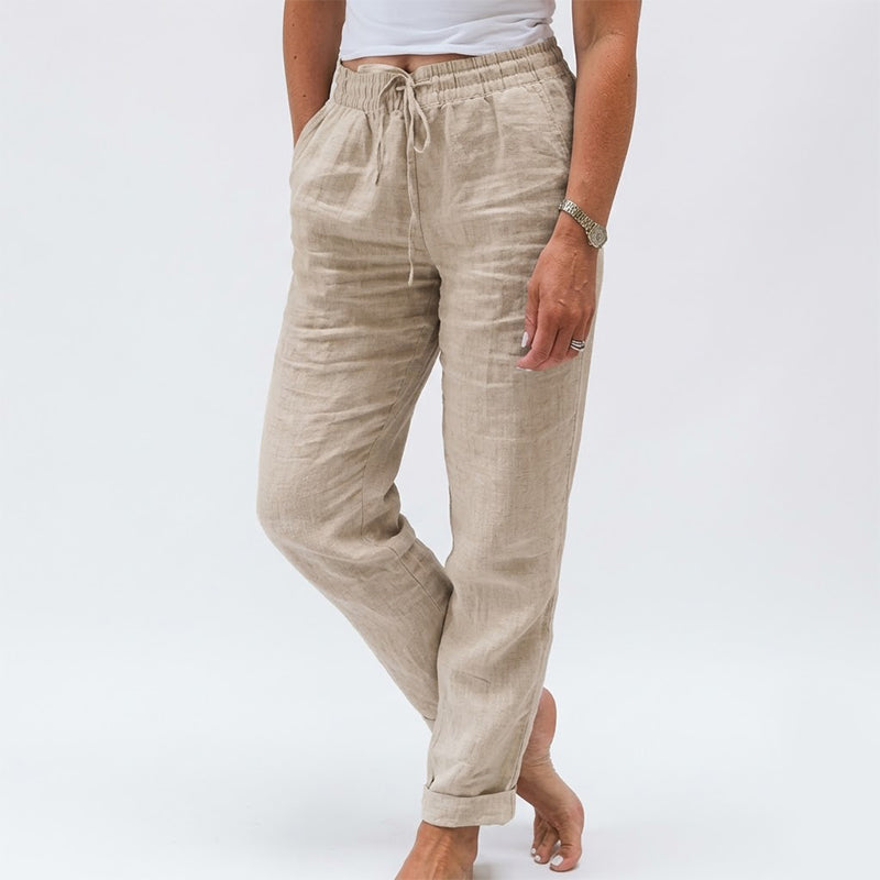 🔥50 % RABATT IDAG! 🌸Dambyxor i bomullslinen med elastisk midja ✨Luftiga, ledig passform och lätt sommarstil-9