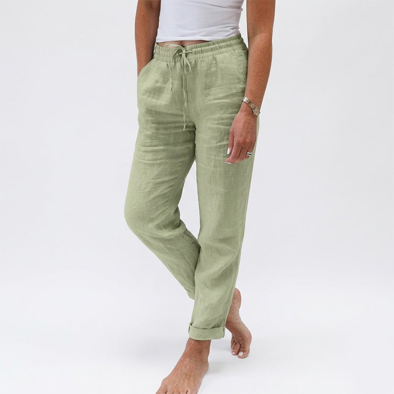 🔥50 % RABATT IDAG! 🌸Dambyxor i bomullslinen med elastisk midja ✨Luftiga, ledig passform och lätt sommarstil-14