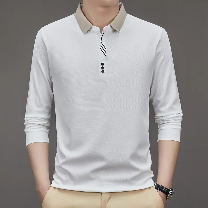🔥köp 2 gratis frakt🔥herr Business Casual Enfärgad Slagkrage Bas-T-shirt-6