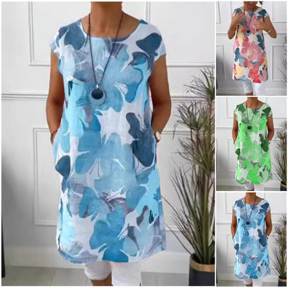👗Luźna sukienka do kolan z wzorem w motyle