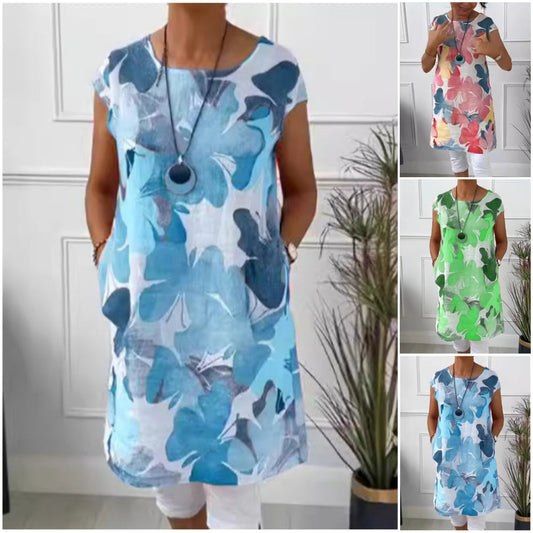 👗Luźna sukienka do kolan z wzorem w motyle