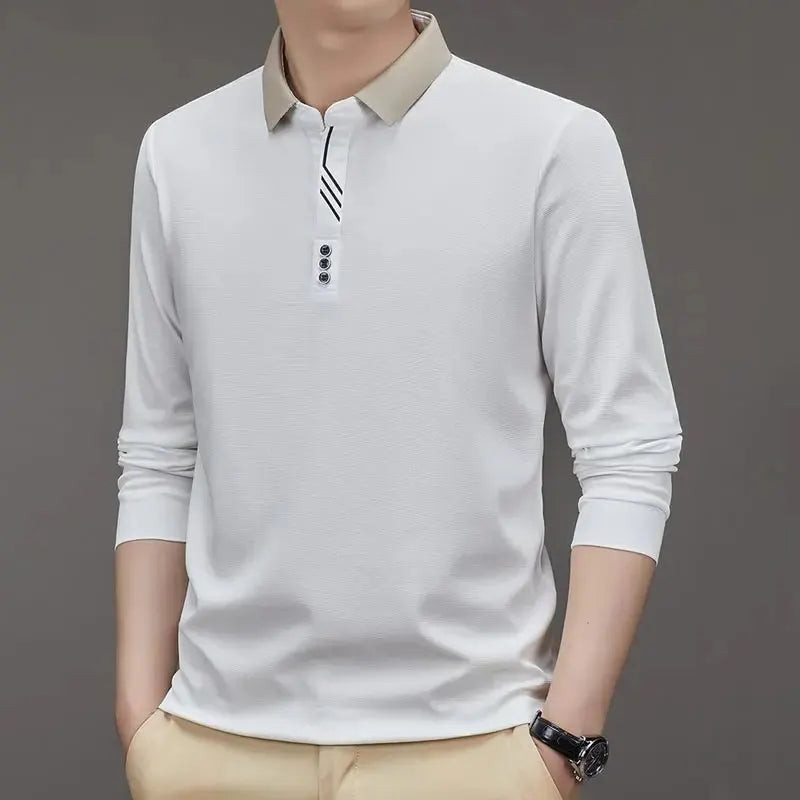 🔥köp 2 gratis frakt🔥herr Business Casual Enfärgad Slagkrage Bas-T-shirt-23