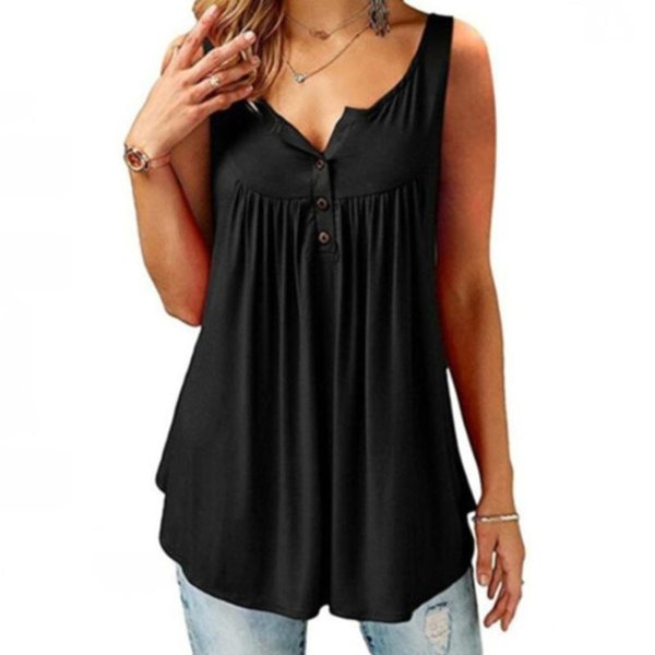💥49% rabatt👚 Comfy Loose Button Ärmlös linne för kvinnor💕-6
