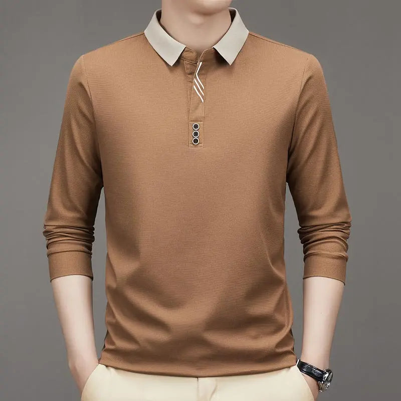 🔥köp 2 gratis frakt🔥herr Business Casual Enfärgad Slagkrage Bas-T-shirt-5