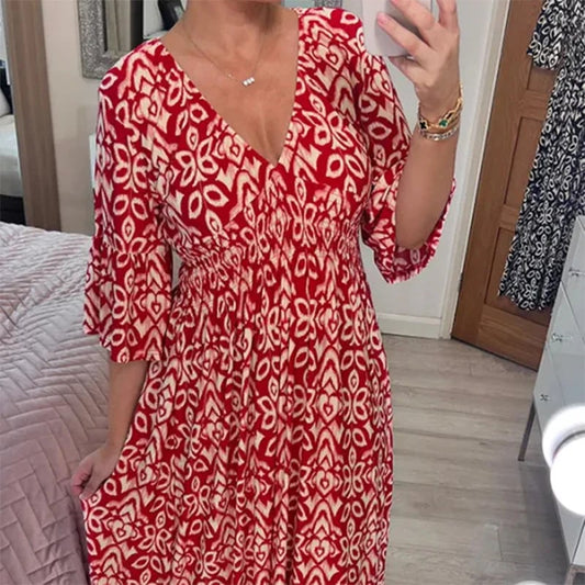 [S-5XL]💃Elegancka długa sukienka z nadrukiem z dekoltem w szpic