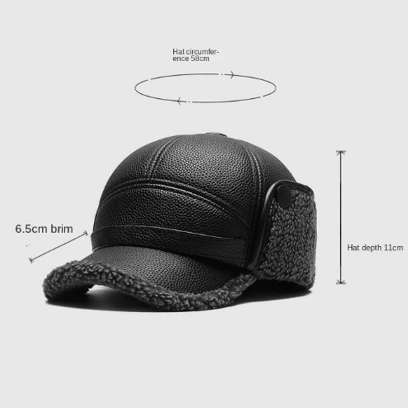 🧢🐂Ny vinterhatt för män med fårskinn platt topp öronskydd-7