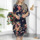Elegancka luźna sukienka damska z nadrukiem róży