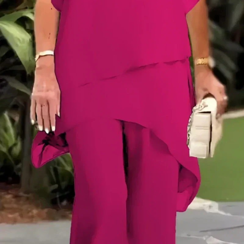 ✨Charmigt set med oregelbunden topp 👗 Elegant set med vida byxor – Bekväma och perfekta för våren-8