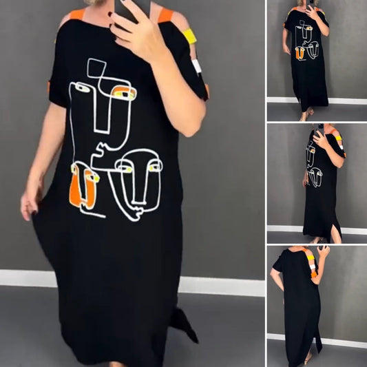🌸 Modna damska sukienka z krótkim rękawem z nadrukiem