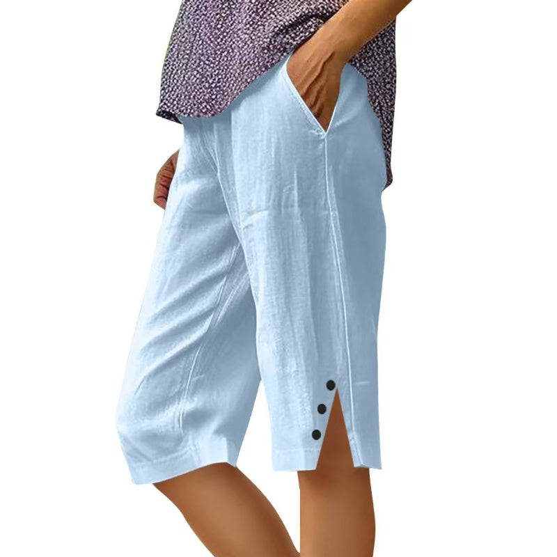 🏆🇸🇪 Populär bland svenska kunder👖 Enfärgade Capri-byxor med Fickor – Bekväma & Lätta för Vardagen-7