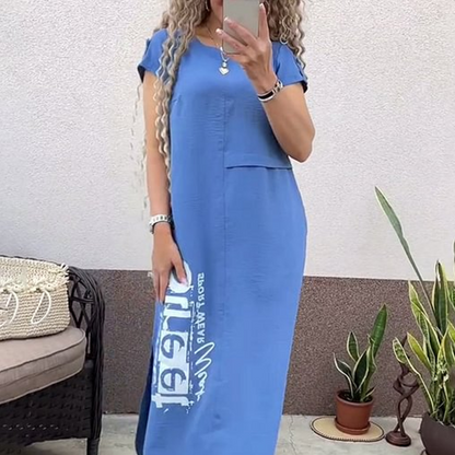 💖Damska luźna sukienka z krótkim rękawem i rozcięciem z boku