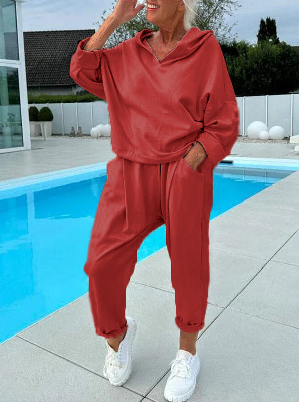 🔥🎁Nyhet 49 % RABATT🔥🍁 Kvinnors enfärgade tvådelade set i hoodie-7