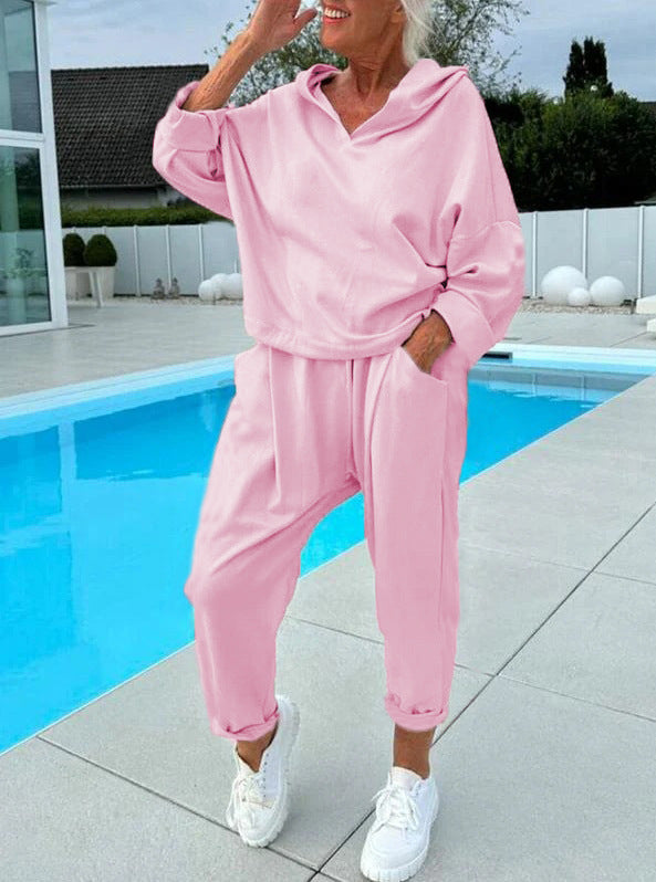 🔥🎁Nyhet 49 % RABATT🔥🍁 Kvinnors enfärgade tvådelade set i hoodie-9
