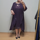 Elegancka, zwiewna sukienka damska z cekinami i stójką, dwuczęściowa