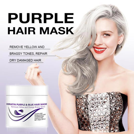 ❤️‍🔥🔥Oferta ograniczona czasowo🔥❤️‍🔥 💥kup jeden, drugi dostaniesz gratis💥 Fioletowa maska do włosów z keratyną - Kolor zamków & Neutralizuje mosiądz & Żółte odcienie dla włosów blond z srebrnoszarymi pasemkami