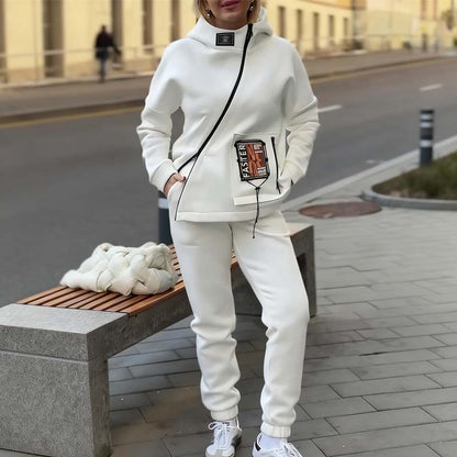 Zestaw damskiej kurtki z kołnierzem i spodni z zamkiem błyskawicznym