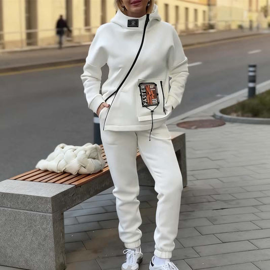Zestaw damskiej kurtki z kołnierzem i spodni z zamkiem błyskawicznym