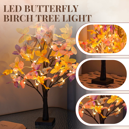 Lampa LED z motywem motyla i brzozy